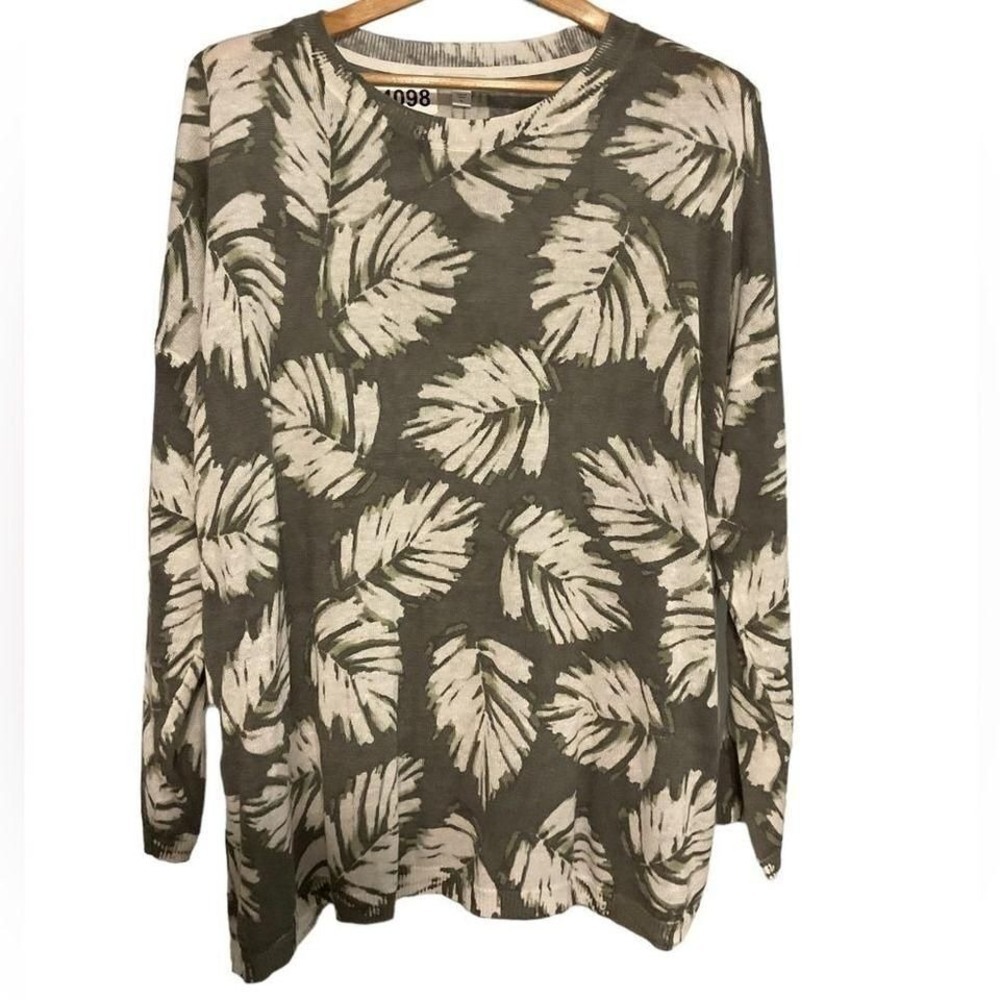 J Jill Womens linen XL‎ Palm Leaf Printed Sweater Pullover - Picture 2 of 9
